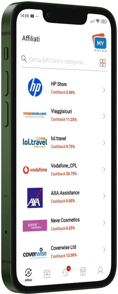 Screen Affilliati app MyUnion