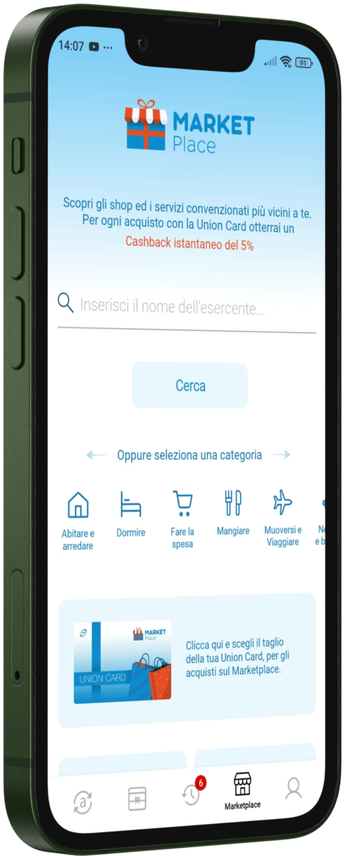 Screen marketplace dell'app MyUnion