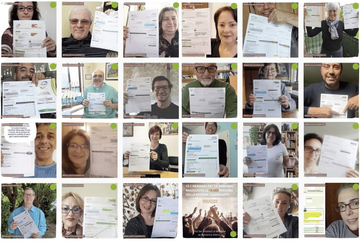 foto delle persone che hanno annullato la bolletta con bolletta in mano